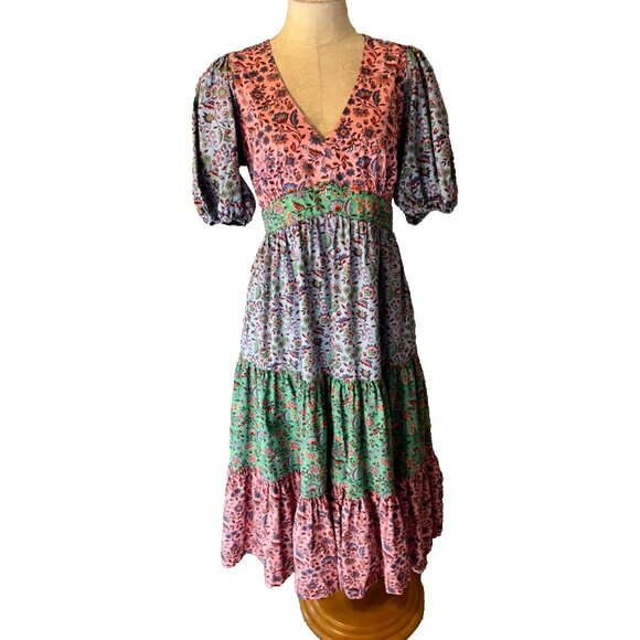 Boden Maxi Dress 10 R Cotton Colorful Smocked Pockets Short Sleeve Washable NEW - Picture 2 of 13